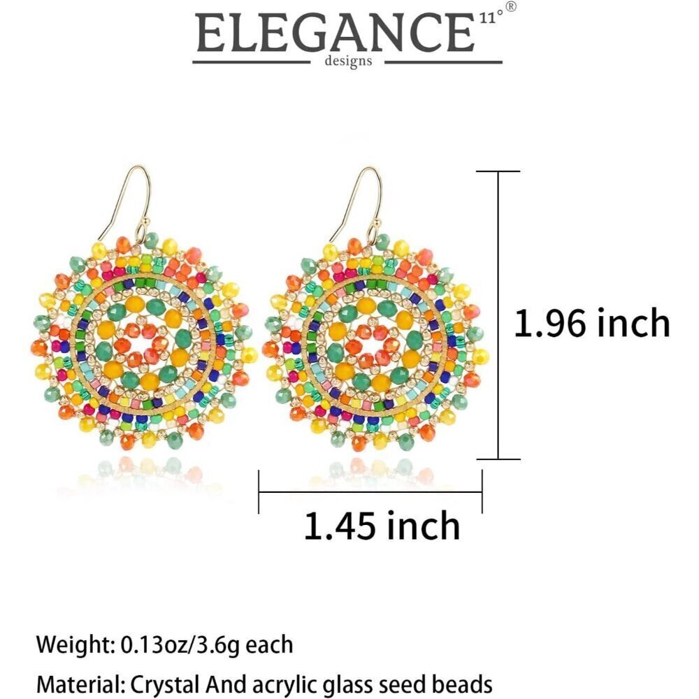 🆕 Women Yellow Summer Beaded Earrings Crystals Glass Dangle Drop Bohemia Lover - Picture 2 of 7